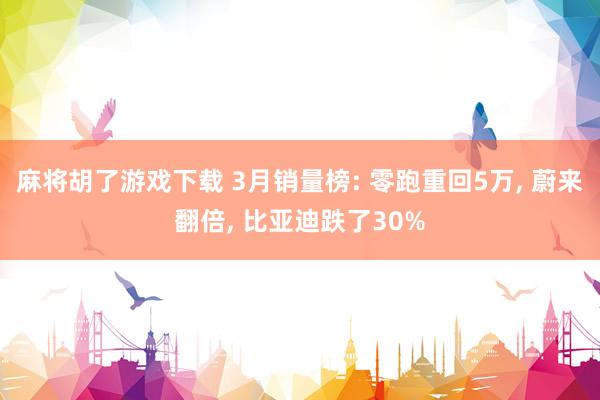 麻将胡了游戏下载 3月销量榜: 零跑重回5万, 蔚来翻倍, 比亚迪跌了30%