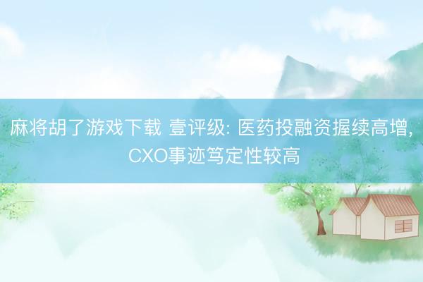 麻将胡了游戏下载 壹评级: 医药投融资握续高增， CXO事迹笃定性较高