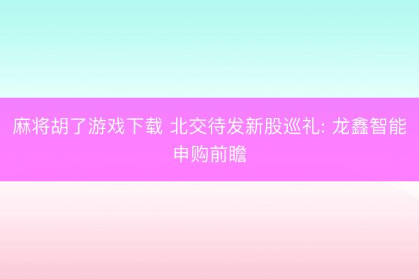 麻将胡了游戏下载 北交待发新股巡礼: 龙鑫智能申购前瞻